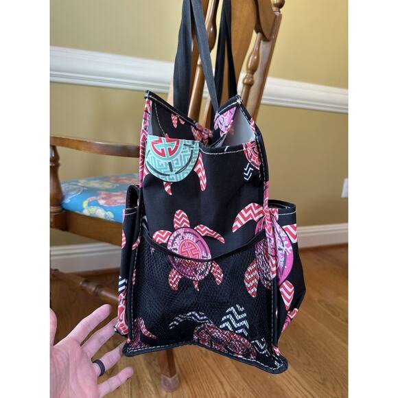 Turtle Tote Bag by N. Gil Large Black Water Resistant Top Zip, pockets Intial J - Picture 3 of 15